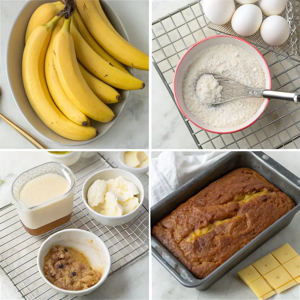 Ingredients for moist banana bread laid out on counter